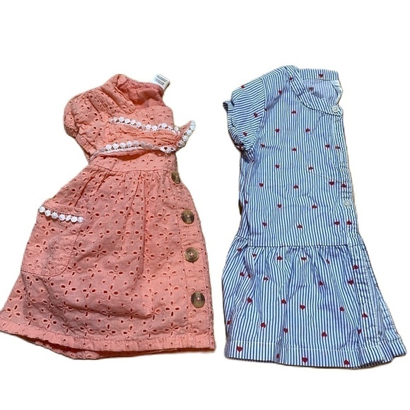 Size 5 Shirt Bundle Carter’s Heart Print Blue Striped Button Top Lace Peach - Picture 1 of 7